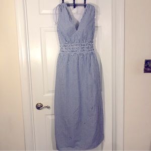 Fit & Flare Sleeveless Striped Tie-Shoulder Smocked Maxi Dress